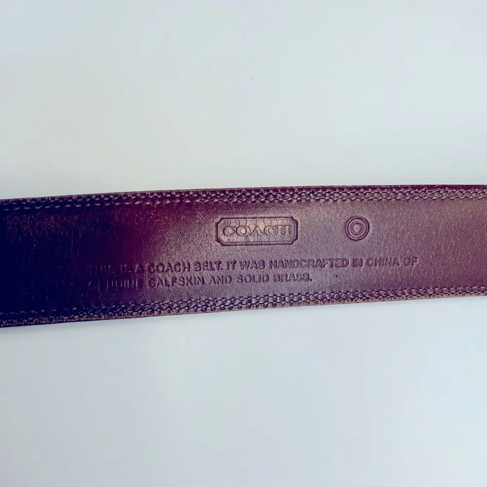 Coach Men’s Black Leather Belt, Solid Brass Silver Buckle, Calfskin Sz 42